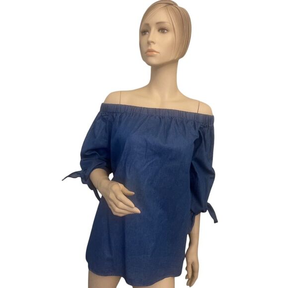HAODUOYI  OFF THE‎ SHOULDER BLOUSE SZ M - Picture 2 of 5
